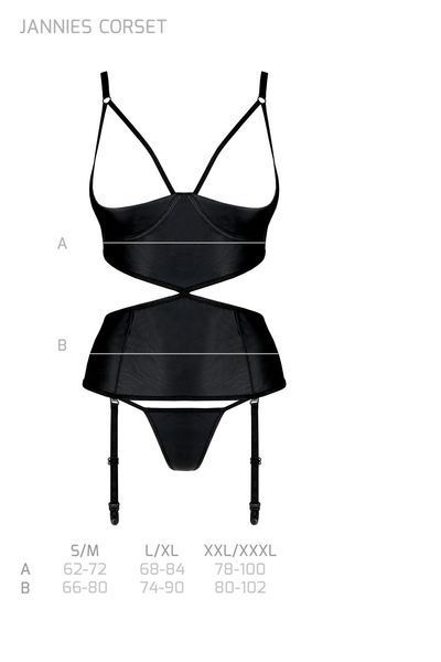 Корсет з відкритими грудьми Passion JANNIES CORSET L/XL black, стрінги в наборі SO8445 фото