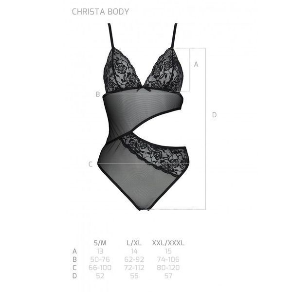 Боді з ажурним ліфом Passion CHRISTA BODY XXL/XXXL, black SO5755 фото