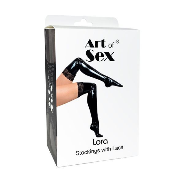 Сексуальні вінілові панчохи Art of Sex - Lora з мереживом, розмір S, колір чорний SO7344 фото