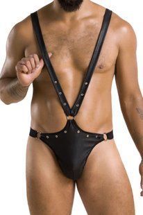 Чоловіче боді з люверсами Passion 028 HARRY XXL/XXXL Black, екошкіра, на шлейках SO7557 фото