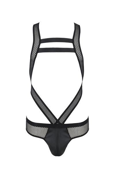 Чоловіче еротичне сітчасте боді Passion 045 VICTOR XXL/XXXL Black, екошкіра, сітка SO7608 фото