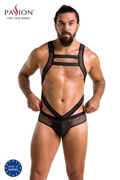 Чоловіче еротичне сітчасте боді Passion 045 VICTOR XXL/XXXL Black, екошкіра, сітка SO7608 фото