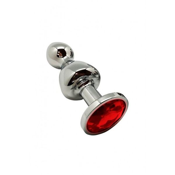 Металева анальна пробка Wooomy Lollypop Double Ball Metal Plug Red S, діам. 2,8 см, довжина 8,5 см SO7416 фото