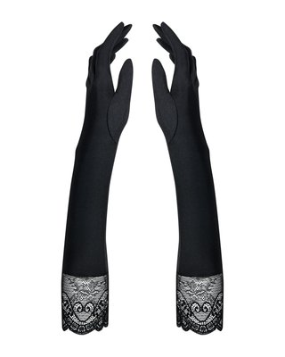 Високі рукавички з каменями та мереживом Obsessive Miamor gloves, black SO7716 фото