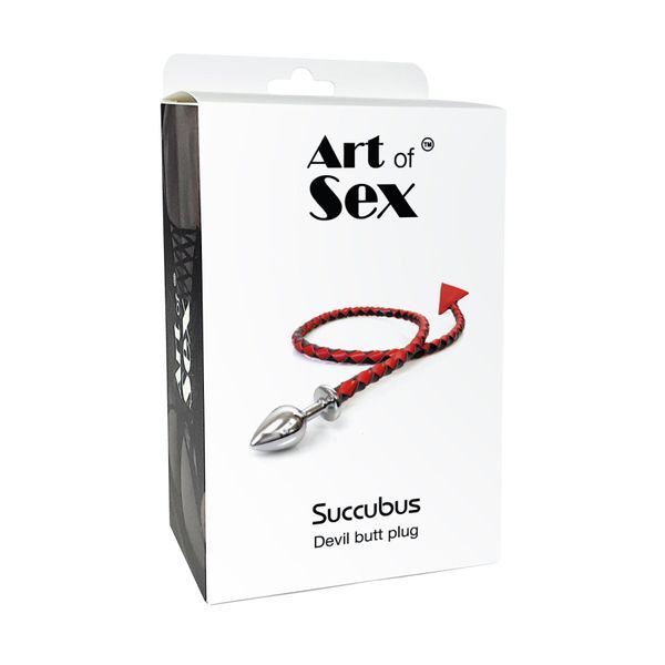 Металева анальна пробка S з диявольським хвостом Art of Sex - Succubus, екошкіра, чорний SX0676 фото