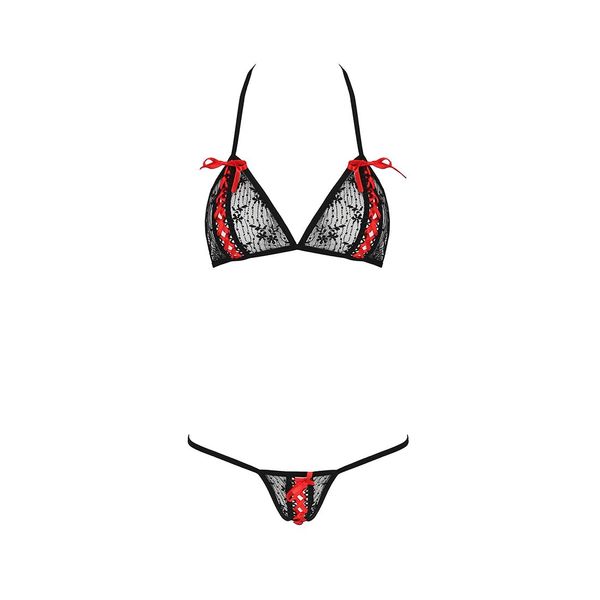 Комплект білизни Passion MELISSA BIKINI XXL/XXXL, black, ліф зі шнурівкою і трусики стрінги EL15903 фото