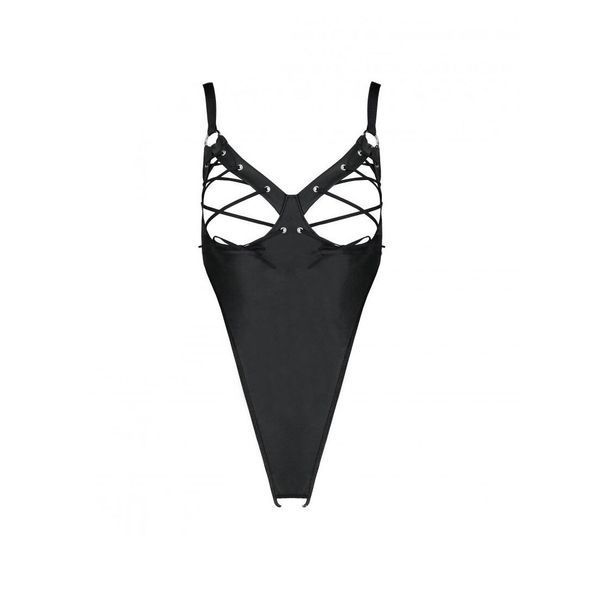 Боді з екошкіри Passion CELINE BODY L/XL, black, з доступом, відкритий SO6403 фото