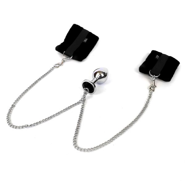 Наручники з металевою анальною пробкою Art of Sex Handcuffs with Metal Anal Plug size M Black SO6235 фото