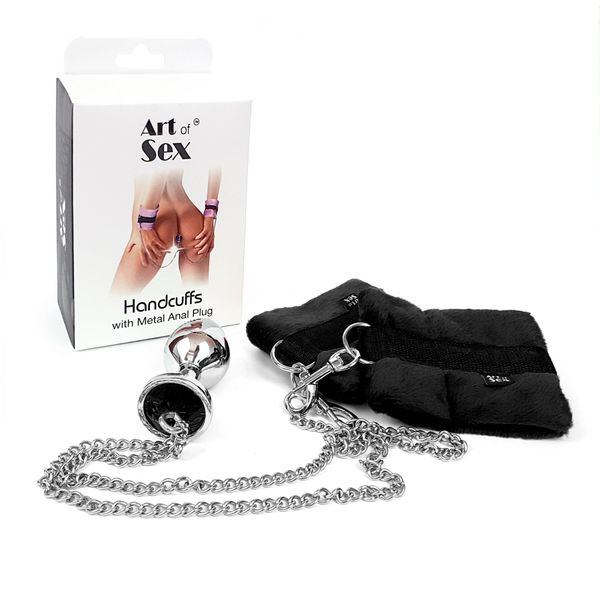 Наручники з металевою анальною пробкою Art of Sex Handcuffs with Metal Anal Plug size M Black SO6235 фото