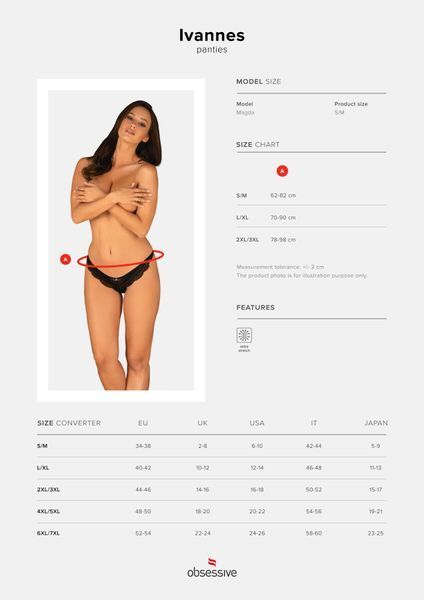 Напівпрозорі трусики з підвіскою Obsessive Ivannes panties black S/M, чорні SO7280 фото