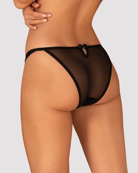 Напівпрозорі трусики з підвіскою Obsessive Ivannes panties black S/M, чорні SO7280 фото