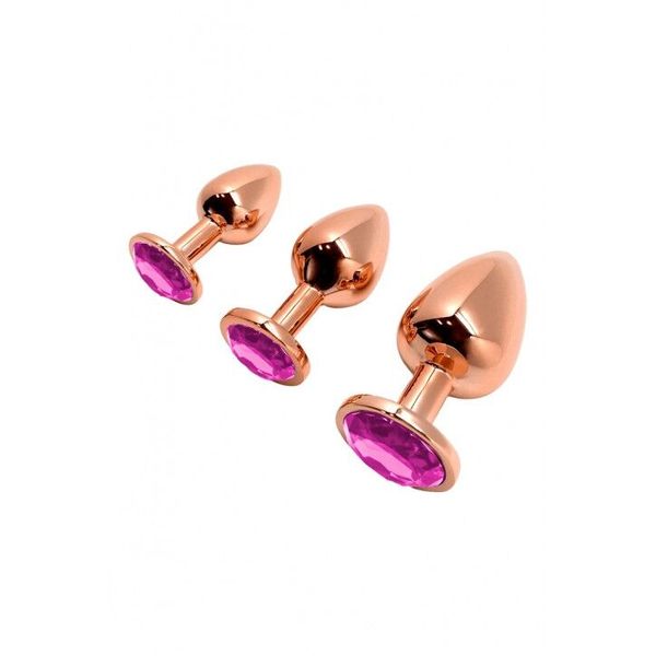 Металева анальна пробка Wooomy Tralalo Rose Gold Metal Plug Magenta S, діаметр 2,8 см, довжина 7 см SO7429 фото