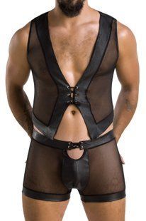 Комплект чоловічої білизни на шнурівці Passion 053 SET WILLIAM L/XL Black, жилет, боксери SO7627 фото