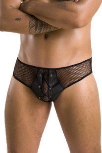 Чоловічі труси зі шнурівкою Passion 035 SLIP RICHARD XXL/XXXL Black, екошкіра, сітка SO7578 фото