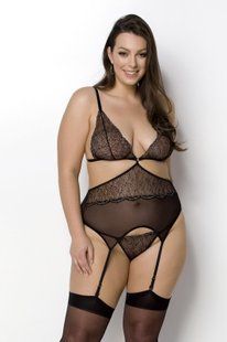 Корсет із пажами Passion AMBERLY CORSET 4XL/5XL, black, асиметричний крій, мережива, стрінги SO7051 фото