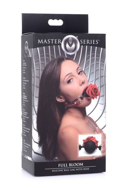Кляп з трояндою Master Series: Eye-Catching Ball Gag With Rose, чорно-червоний SO8794 фото