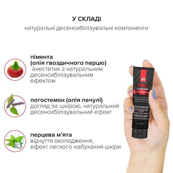 Пролонгер гель JO Prolonger Gel (60 мл) з олією перцевої м&rsquo;яти, гвоздикового перцю та пачулів SO1834 фото