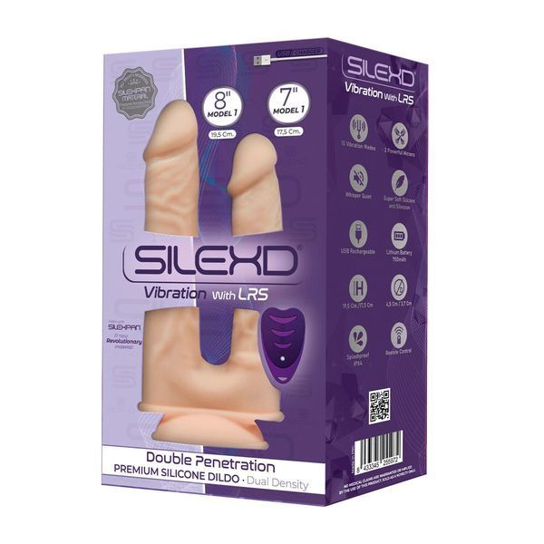 Подвійний фалоімітатор з вібрацією SilexD Double Gusto Vibro Flesh (Model 1 size 8" & 7") + LRS, діаметр 4,5 см та 3,7 см SO8209 фото