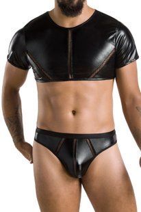 Комплект чоловічої білизни під латекс Passion 057 SET PETER L/XL Black, кроп-топ, стринги SO7633 фото