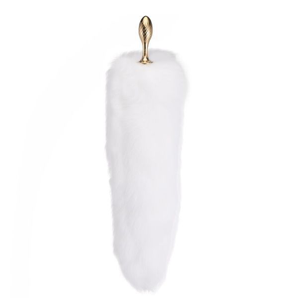 Металева анальна пробка Лисячий хвіст LOCKINK SEVANDA White Fox-Tail Anal Pear-shape Plug SX0865 фото