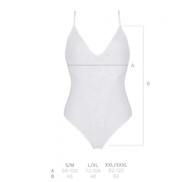 Боді з ажурним декором та відкритим кроком Passion URSULA BODY XXL/XXXL, white SO5834 фото