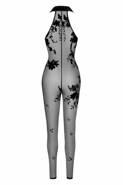 Бодістокінг Noir Handmade F315 Ego flocked mesh halter catsuit - M SX0328 фото