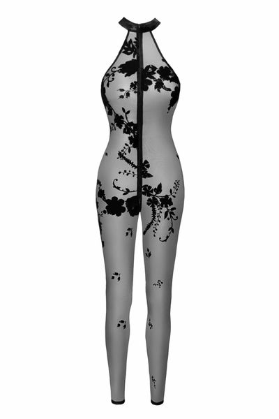 Бодістокінг Noir Handmade F315 Ego flocked mesh halter catsuit - M SX0328 фото