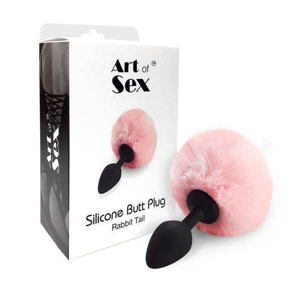 Силіконова анальна пробка М Art of Sex - Silicone Bunny Tails Butt plug Pink, діаметр 3,5 см SO6693 фото