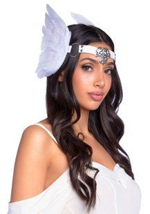 Пов&rsquo;язка на голову з крилами Leg Avenue Feather headband White, пір&rsquo;я та натуральна шкіра SO8013 фото